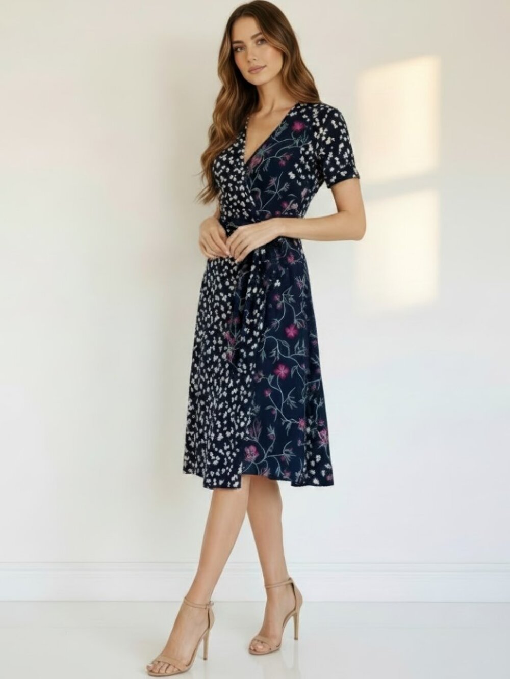 Tanya Taylor Luisa Wrap Dress Blue White Pink Floral Silk 4